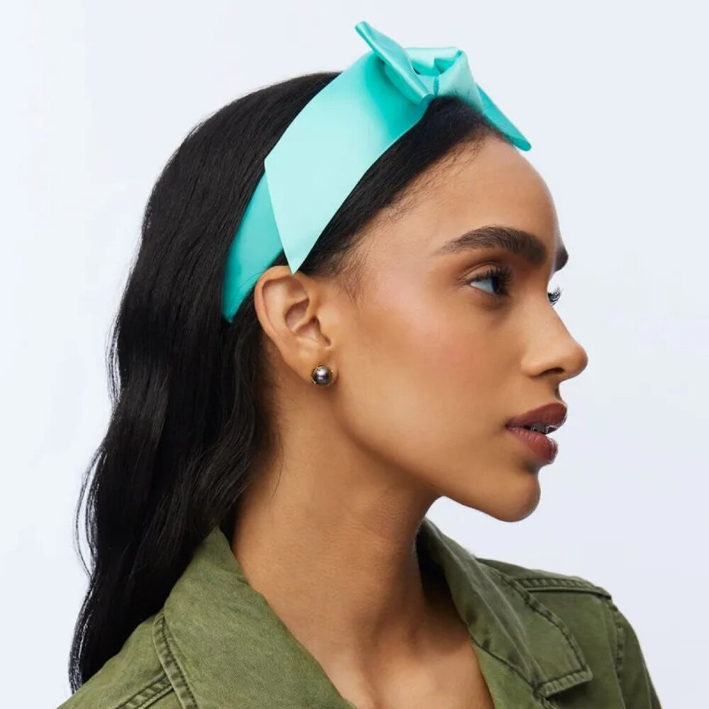Lele Sadoughi Silk Shirley Ribbon Headband in Electric Mint NWT - Picture 5 of 10